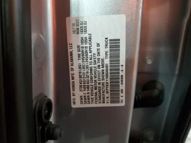 2019 HONDA RIDGELINE SPORT  