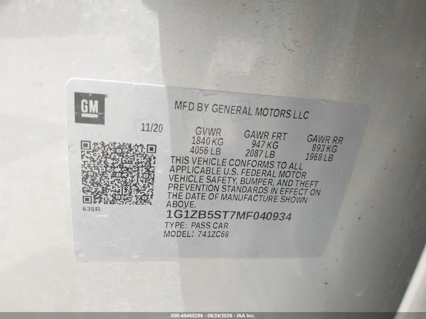 2021 CHEVROLET MALIBU FWD LS