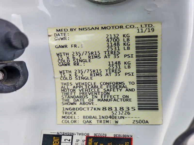 2019 NISSAN FRONTIER S  