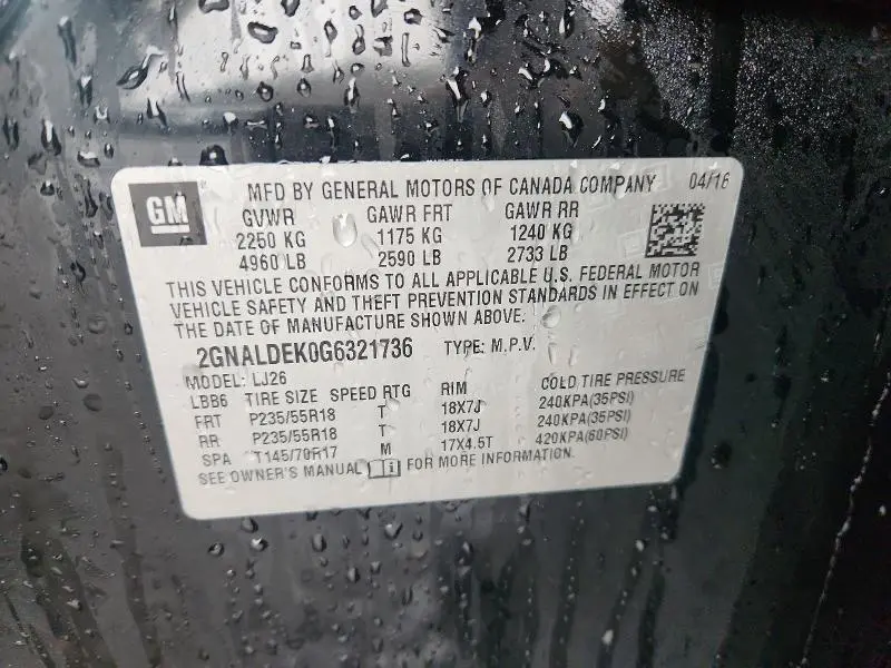 2016 CHEVROLET EQUINOX LTZ  