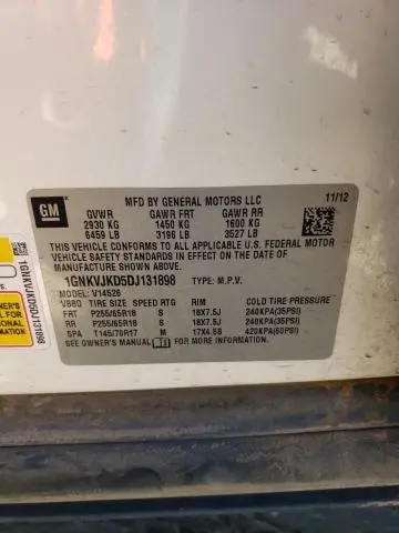 2013 CHEVROLET TRAVERSE LT  