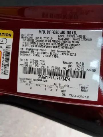 2017 FORD FUSION SE  
