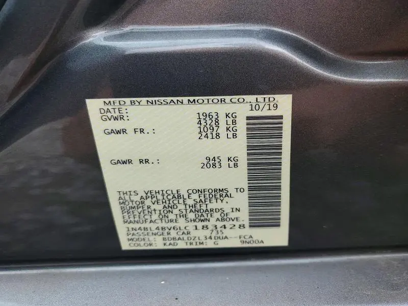 2020 NISSAN ALTIMA S  