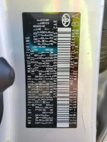 2016 TOYOTA COROLLA L  