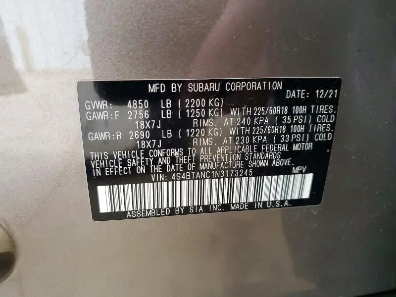 2022 SUBARU OUTBACK LIMITED  