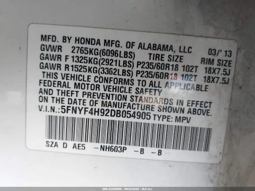 2013 HONDA PILOT TOURING