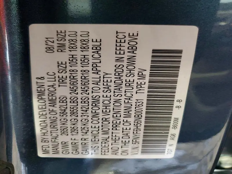 2022 HONDA PILOT EXL  