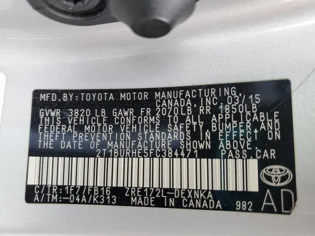 2015 TOYOTA COROLLA L  