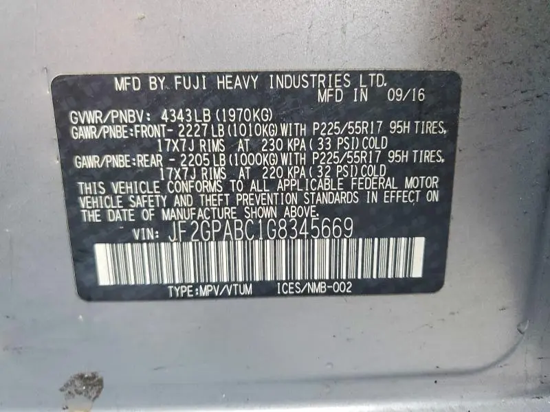 2016 SUBARU CROSSTREK PREMIUM  