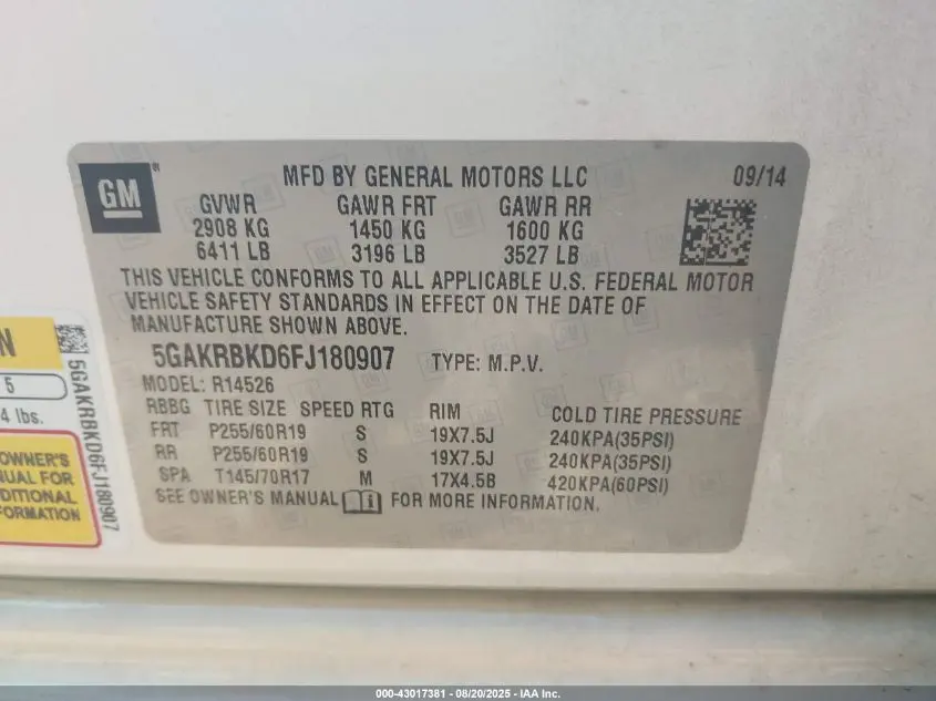 2015 BUICK ENCLAVE LEATHER