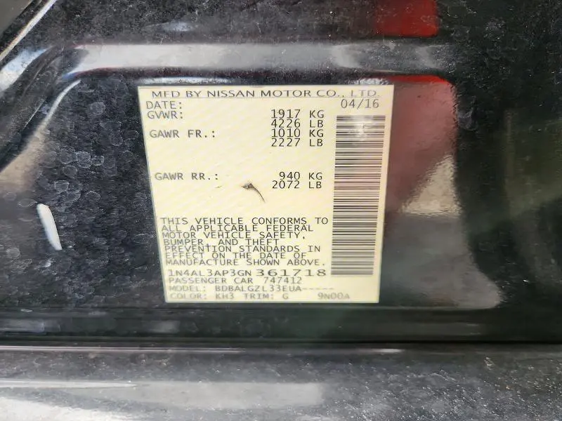 2016 NISSAN ALTIMA 2.5 S  