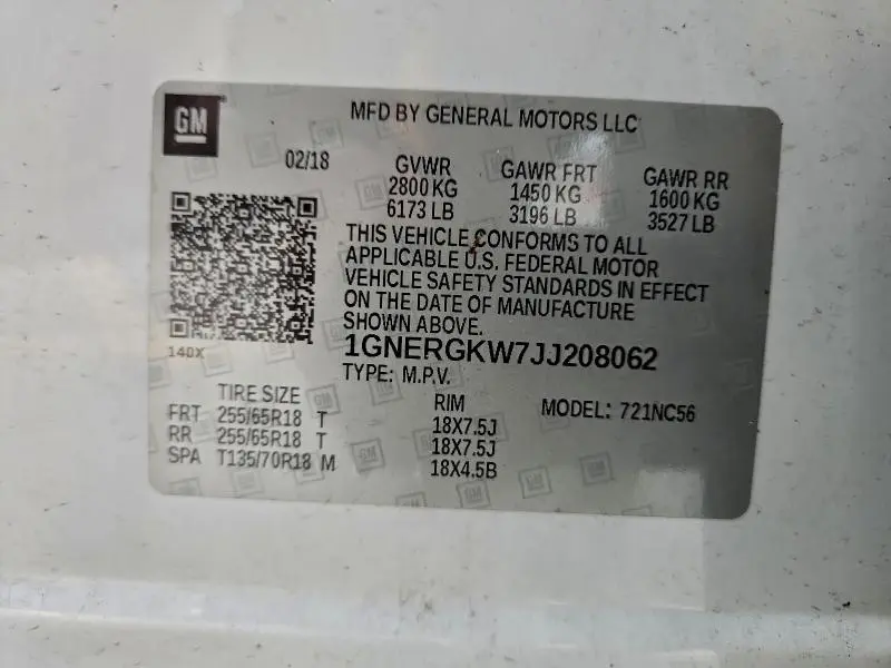 2018 CHEVROLET TRAVERSE LT  