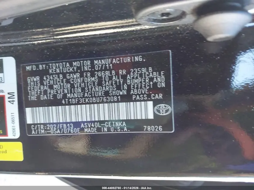 2011 TOYOTA CAMRY LE