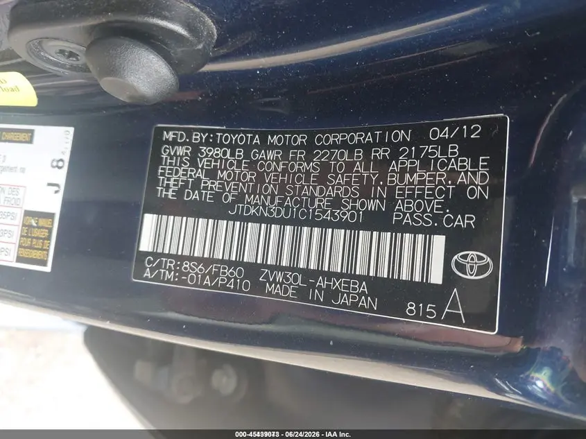 2012 TOYOTA PRIUS TWO