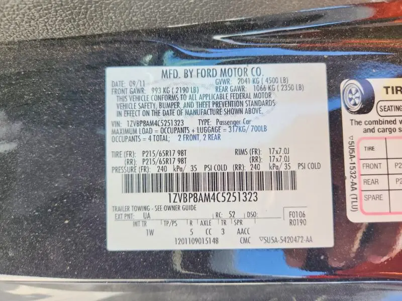 2012 FORD MUSTANG   