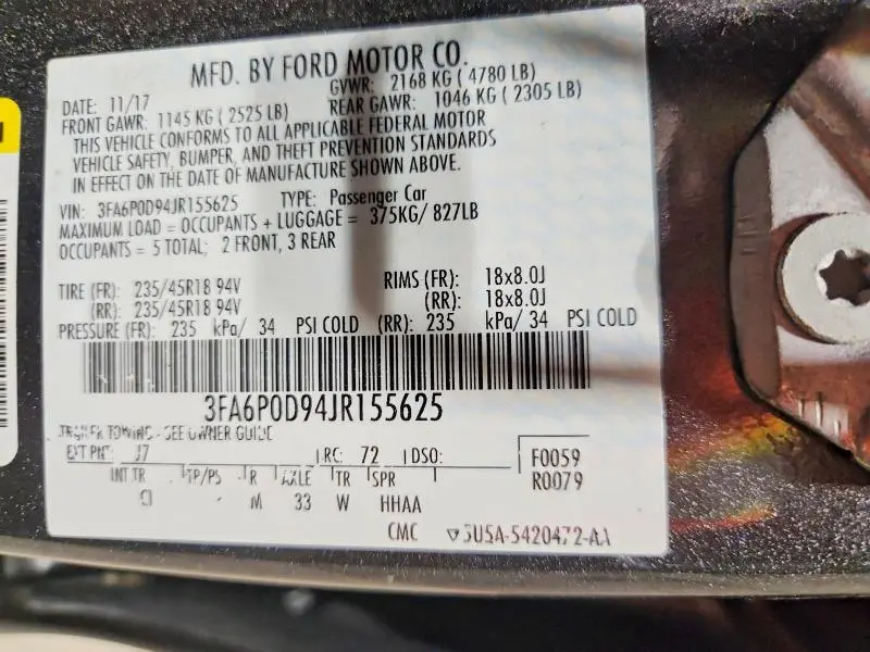 2018 FORD FUSION TITANIUM  