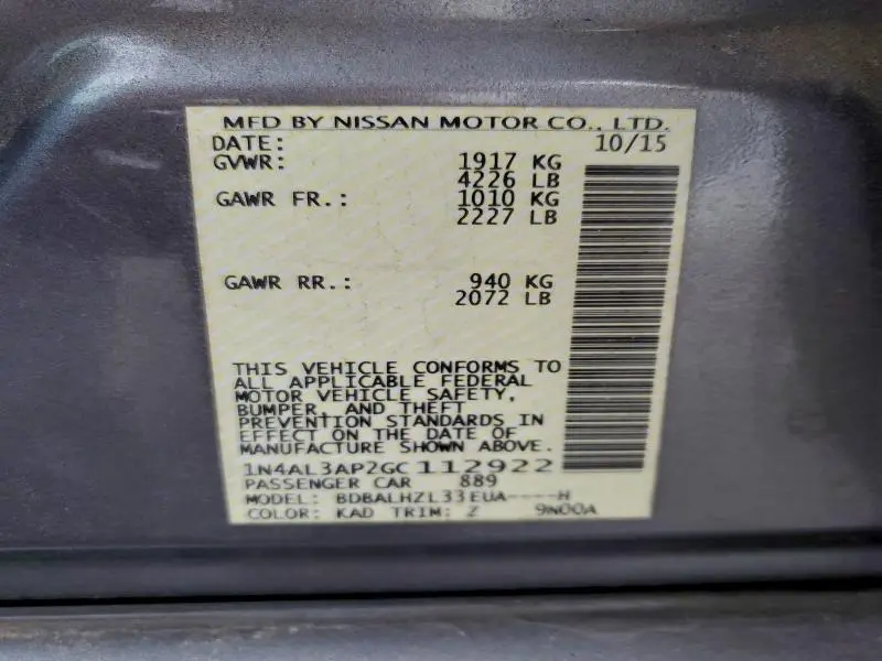 2016 NISSAN ALTIMA 2.5  