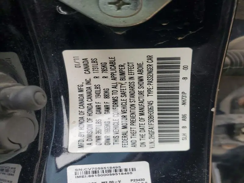 2011 HONDA CIVIC LX  