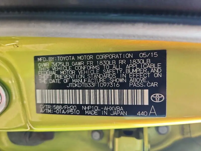 2015 TOYOTA PRIUS C ONE  