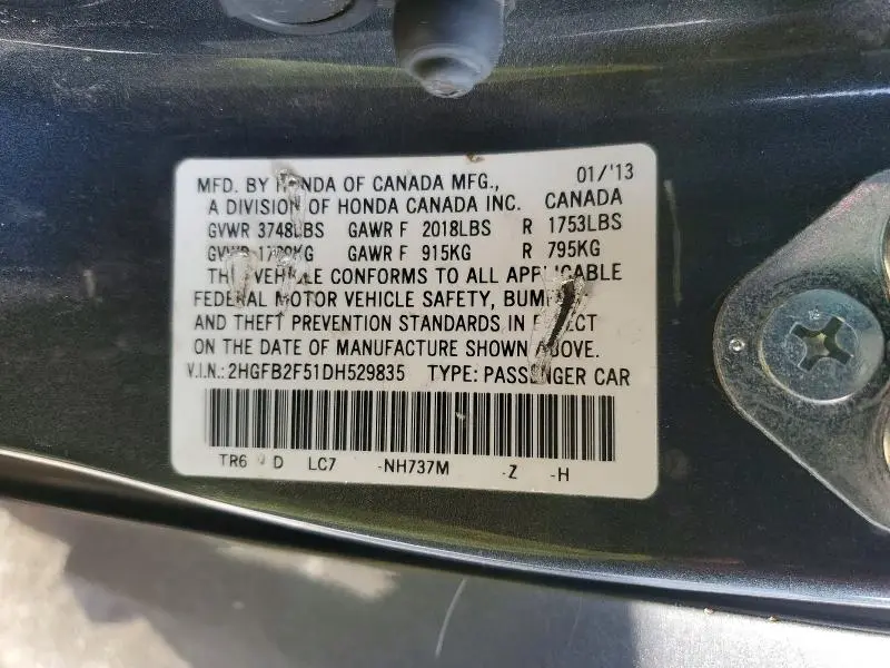 2013 HONDA CIVIC LX  