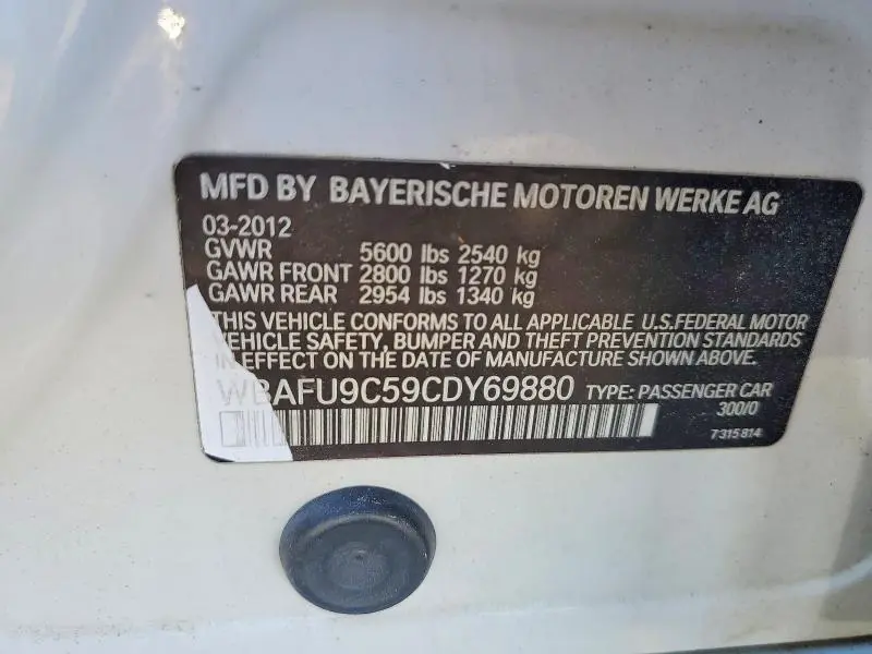 2012 BMW 550 XI  