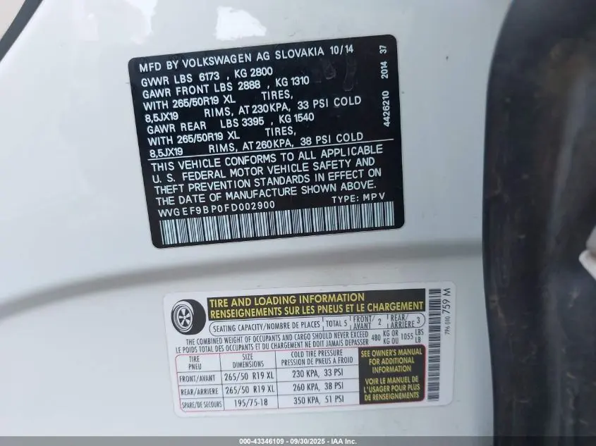 2015 VOLKSWAGEN TOUAREG V6 LUX