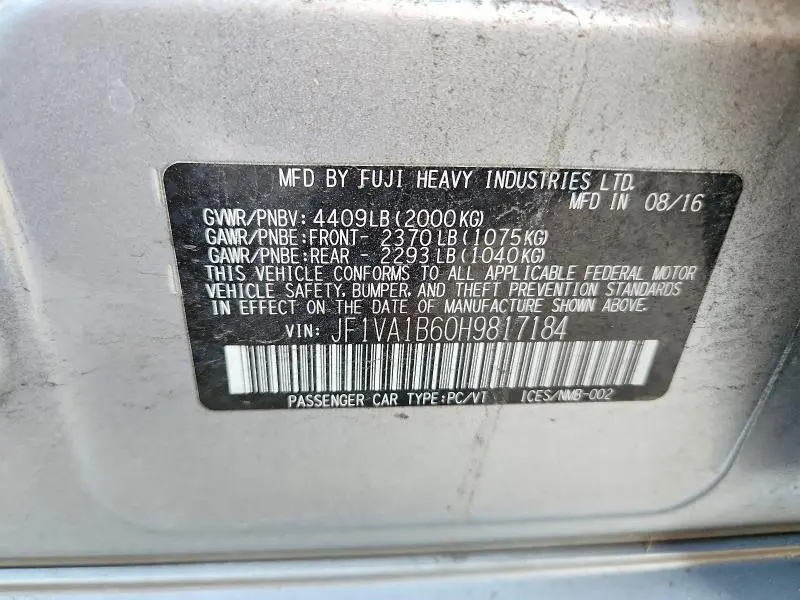 2017 SUBARU WRX   