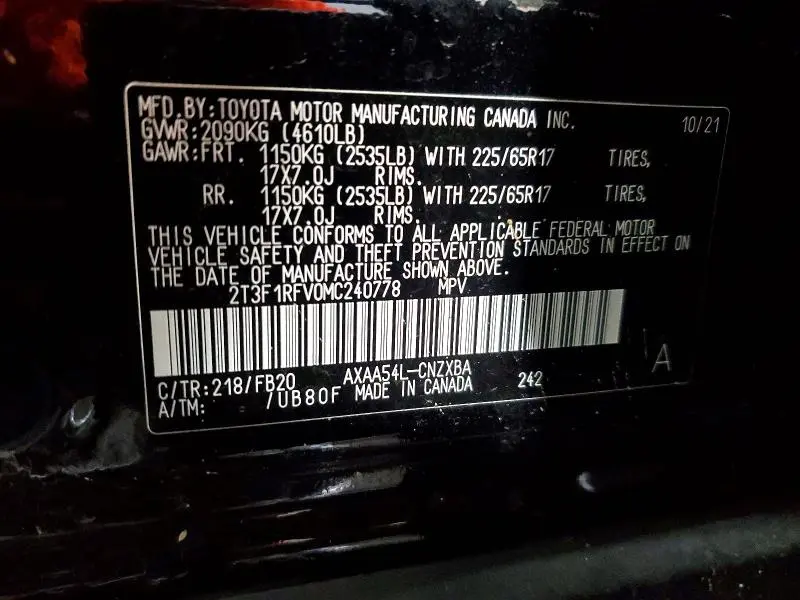 2021 TOYOTA RAV4 LE  