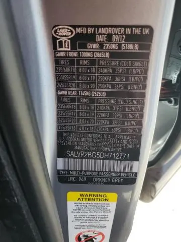 2013 LAND ROVER RANGE ROVER EVOQUE PURE PLUS  