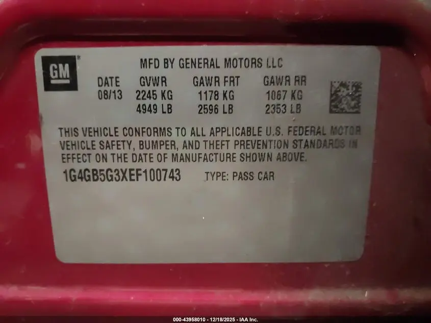 2014 BUICK LACROSSE LEATHER GROUP