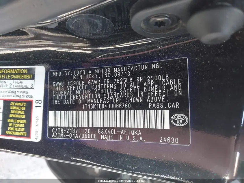 2013 TOYOTA AVALON XLE TOURING