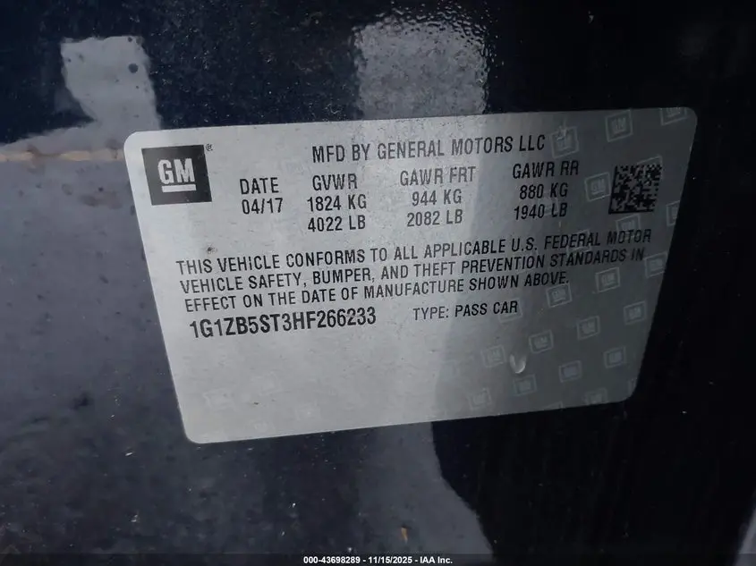 2017 CHEVROLET MALIBU LS