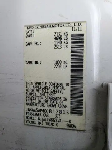 2012 NISSAN MAXIMA S  