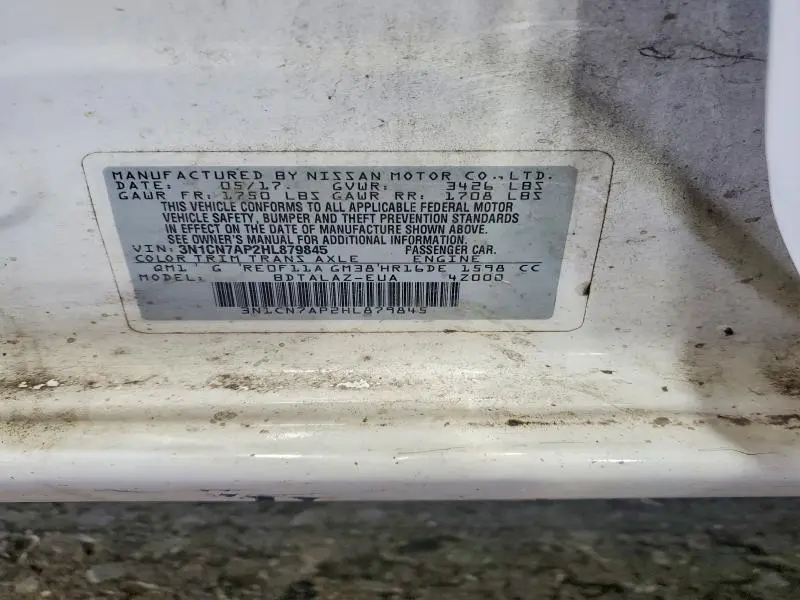 2017 NISSAN VERSA 1.6 S PLUS  