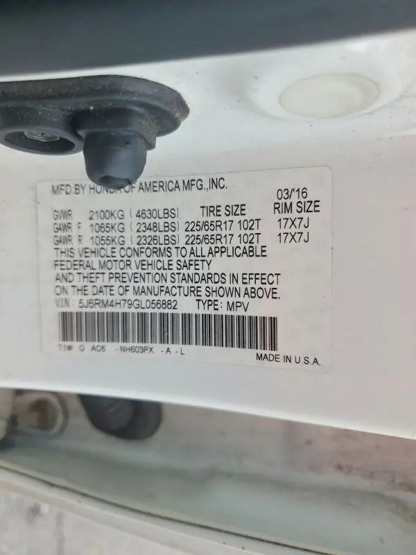 2016 HONDA CR-V EXL  
