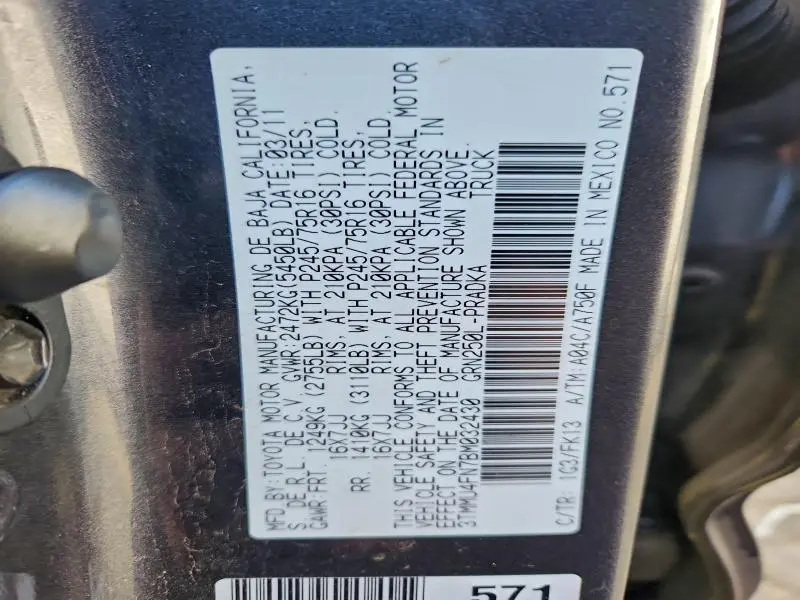 2011 TOYOTA TACOMA DOUBLE CAB LONG BED  