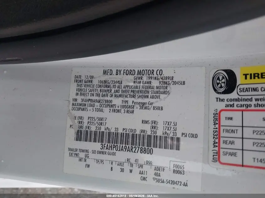 2010 FORD FUSION SEL