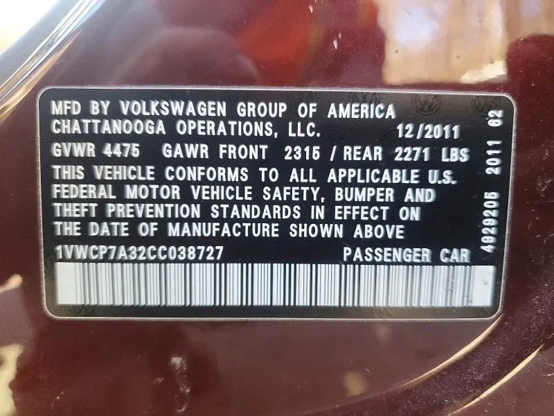 2012 VOLKSWAGEN PASSAT SEL  