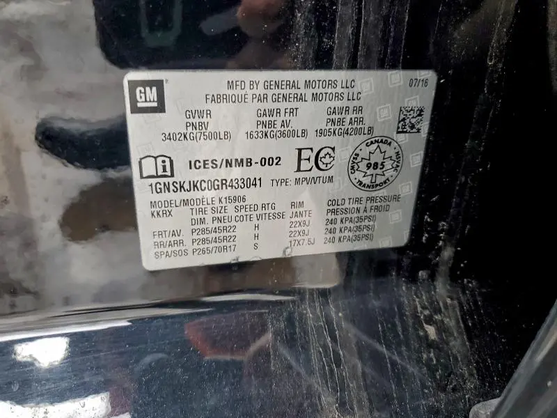 2016 CHEVROLET SUBURBAN K1500 LTZ  