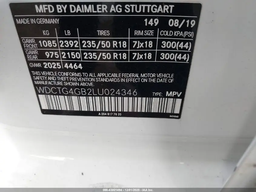 2020 MERCEDES-BENZ GLA 250 4MATIC