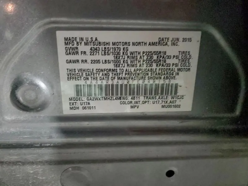 2015 MITSUBISHI OUTLANDER SPORT ES  