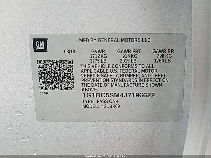 2018 CHEVROLET CRUZE LS AUTO