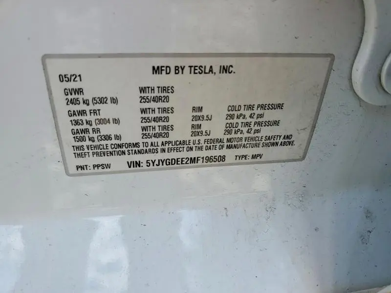 2021 TESLA MODEL Y   