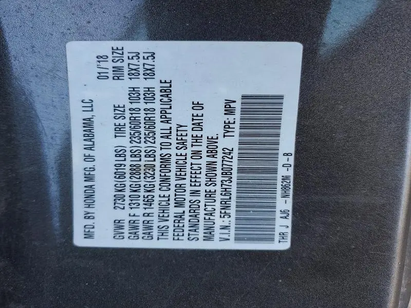 2018 HONDA ODYSSEY EXL  