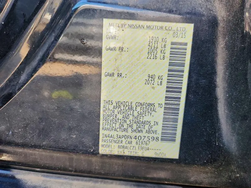 2015 NISSAN ALTIMA 2.5 S  