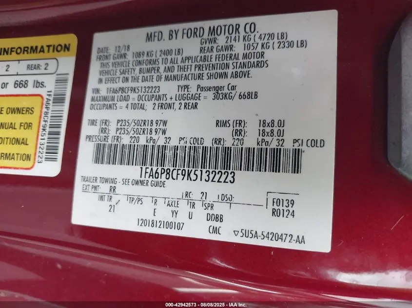 2019 FORD MUSTANG GT