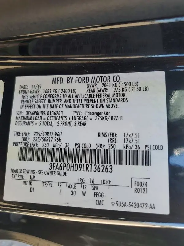 2020 FORD FUSION SE  