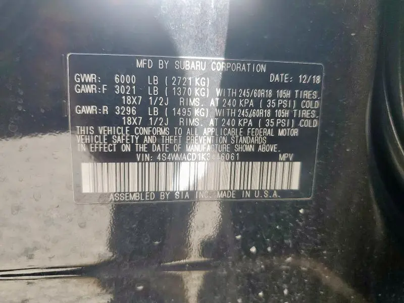 2019 SUBARU ASCENT PREMIUM  