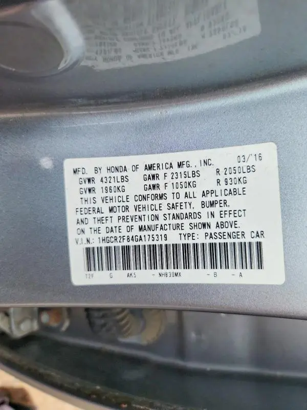 2016 HONDA ACCORD EXL  