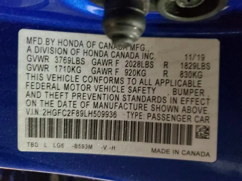 2020 HONDA CIVIC SPORT  